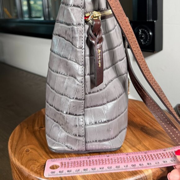 Dooney & Bourke Gray Croc-Embossed Leather Oakdale Crossbody Bag - Picture 7 of 15